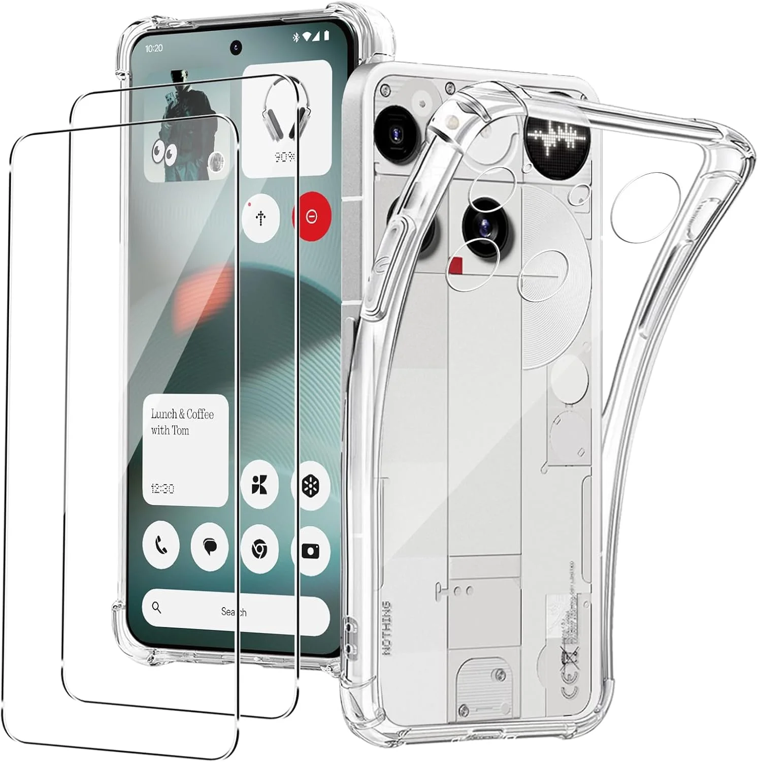 کاور محافظ گوشی ناتینگ فون (3) به همراه 2 محافظ صفحه نمایش شیشه ای حرارت دیده، محافظت از گوشه ها، فوق العاده شفاف، ضد خش، جذب شوک، کاور نرم TPU با سپر مقاوم برای ناتینگ فون (3)