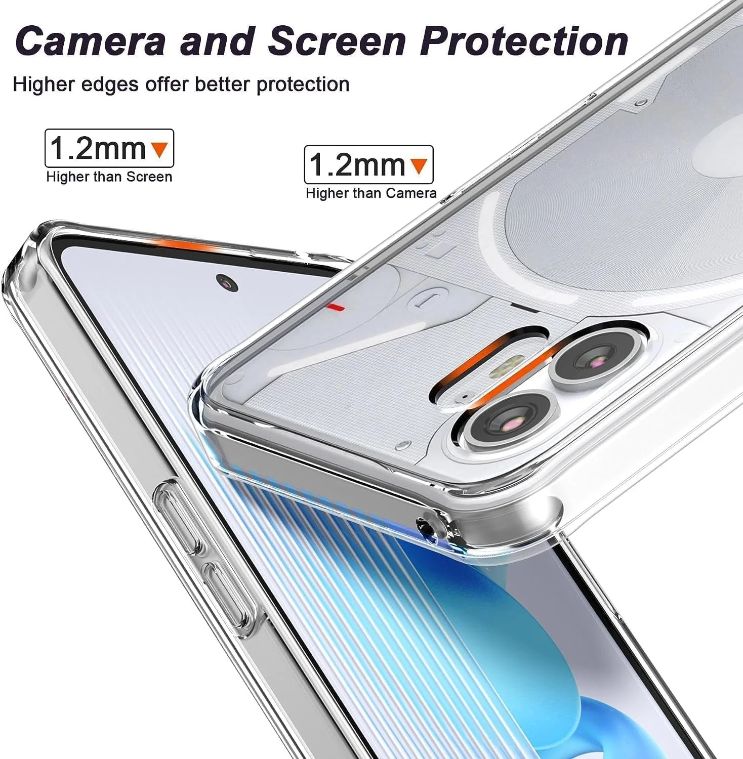 کاور محافظ شفاف سازگار با ناتینگ فون 2، با محافظت از دوربین، گوشه‌های تقویت‌شده، باریک، نازک، سیلیکونی TPU نرم، ضد ضربه، کاور کریستالی گوشی برای ناتینگ فون 2 (2023)