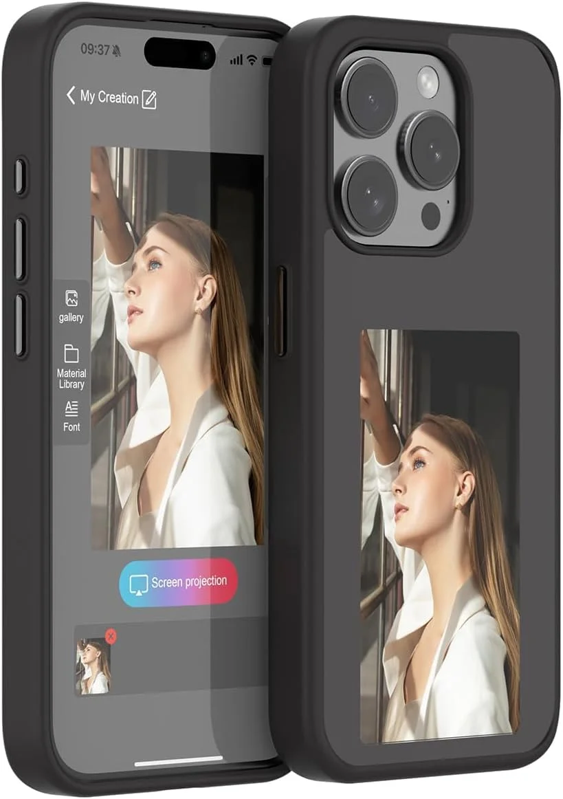 قاب گوشی E Ink برای آیفون 16 پرو مکس، قاب صفحه نمایش جوهر هوشمند با حافظه NFC، صفحه نمایش عکس، Funda Digital Inteligente (مشکی، برای آیفون 16 پرو مکس)