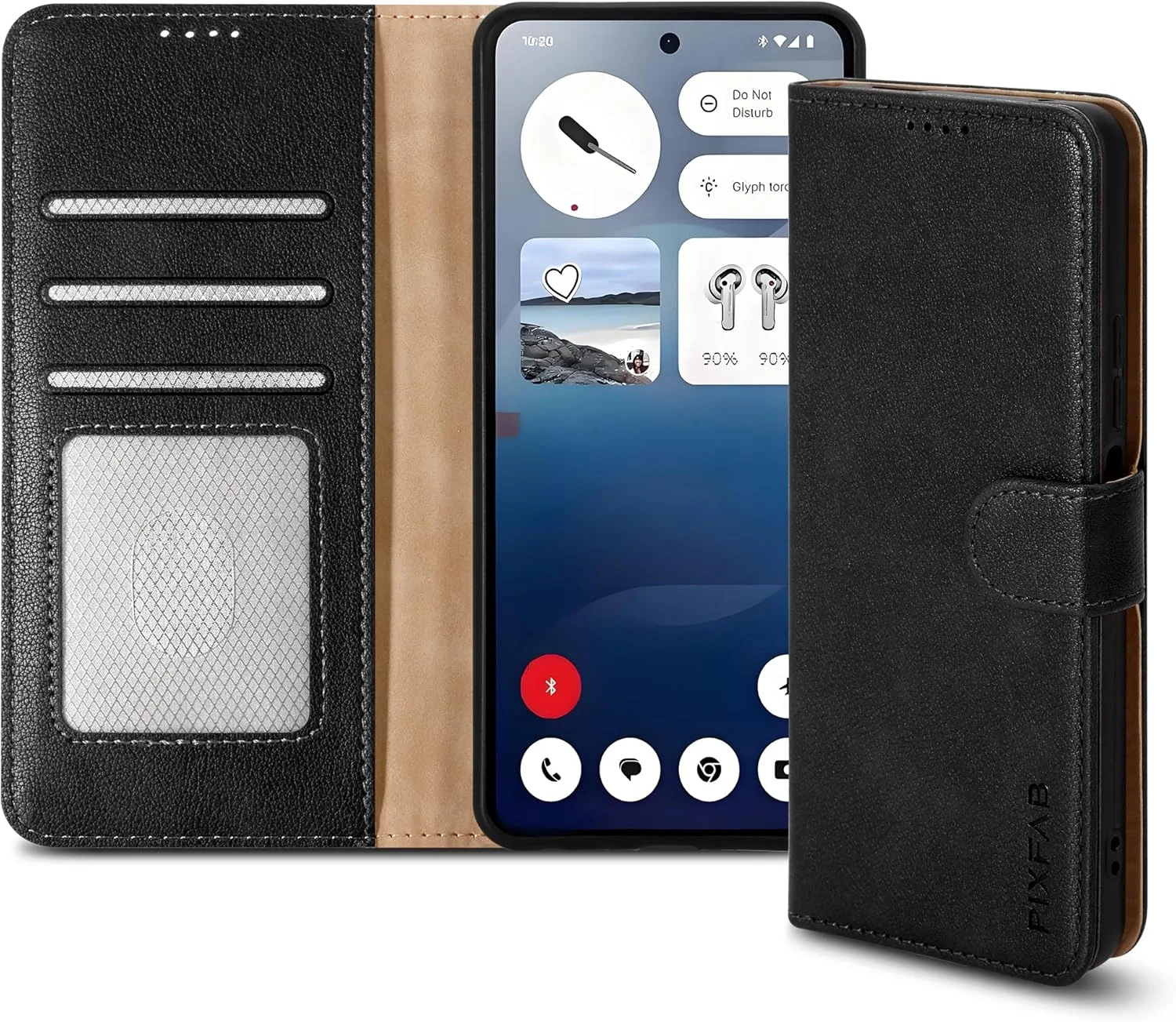 کاور چرمی کیف پول دار PIXFAB برای ناتینگ فون 3A Pro، کاور محافظ مغناطیسی کتابی [محافظت RFID و جای کارت] و کاور پایه دار برای ناتینگ فون 3A Pro - مشکی