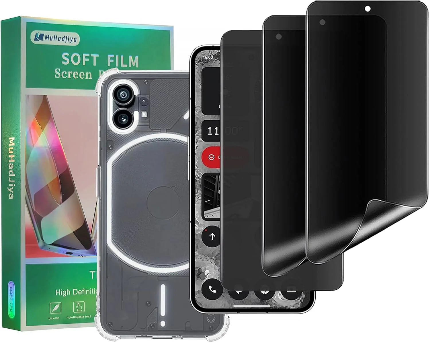 محافظ صفحه نمایش حریم خصوصی نرم MuHadJiya برای Nothing Phone 2 [بسته 4 عددی] به همراه قاب محافظ TPU شفاف (برای Nothing Phone 2)