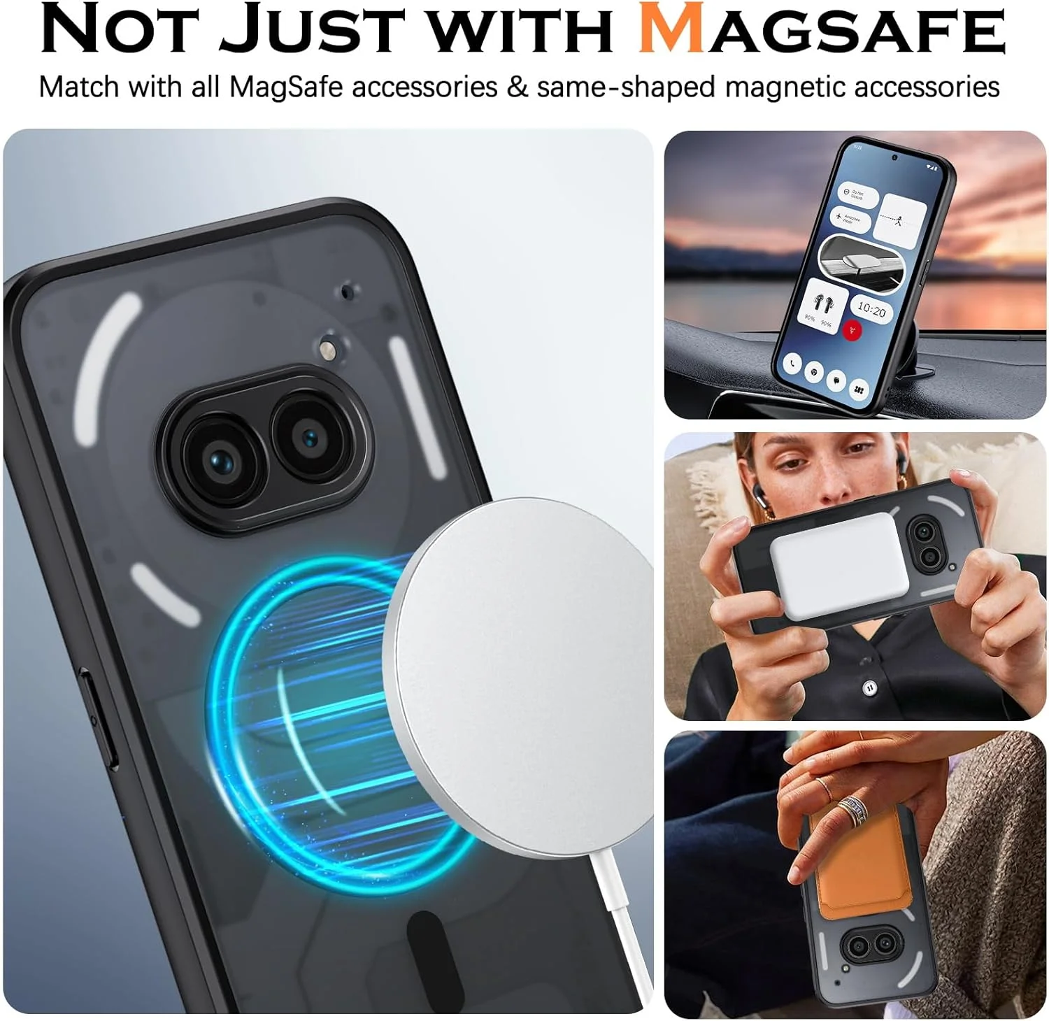 قاب مغناطیسی YINLAI برای Nothing Phone 2a [سازگار با Magsafe] قاب باریک، مات و نیمه شفاف ضد ضربه برای Nothing Phone 2a، مشکی