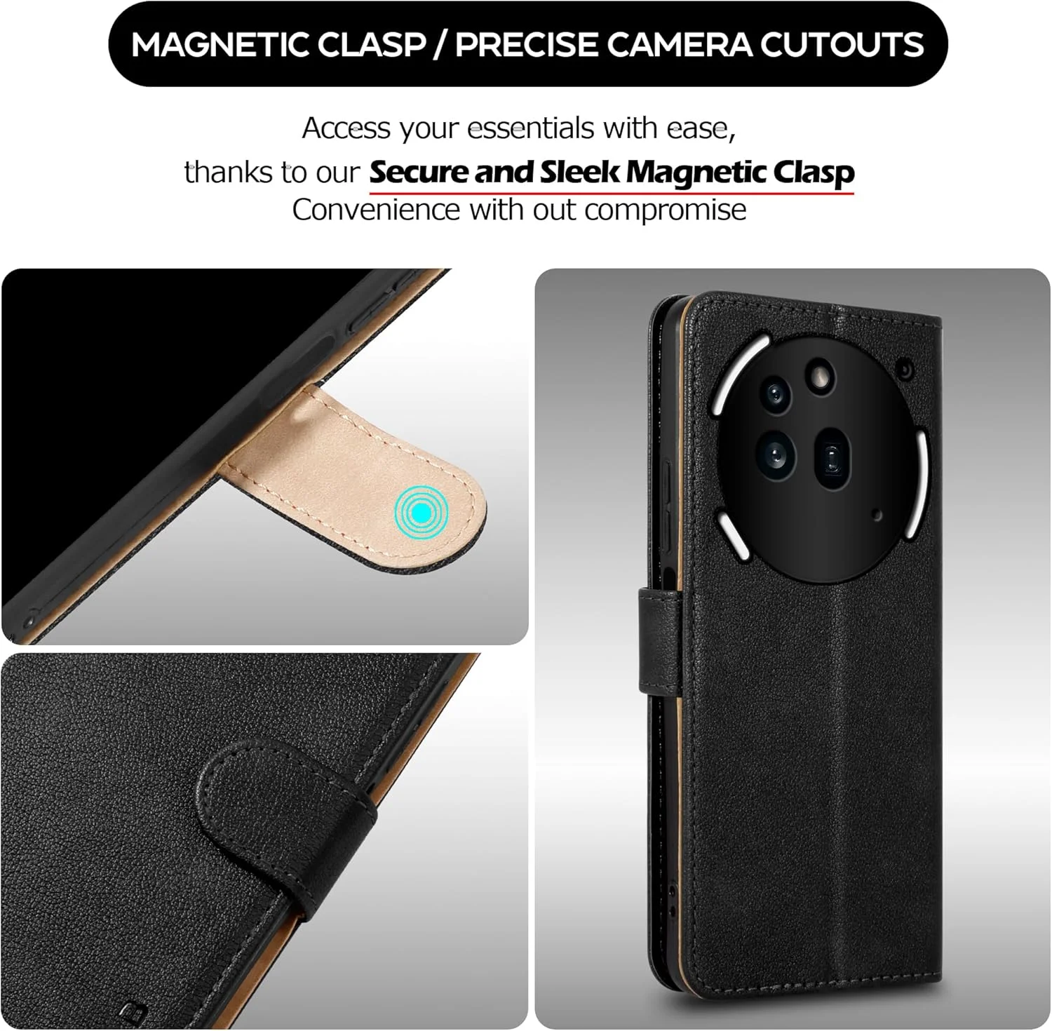 کاور چرمی کیف پول دار PIXFAB برای ناتینگ فون 3A Pro، کاور محافظ مغناطیسی کتابی [محافظت RFID و جای کارت] و کاور پایه دار برای ناتینگ فون 3A Pro - مشکی