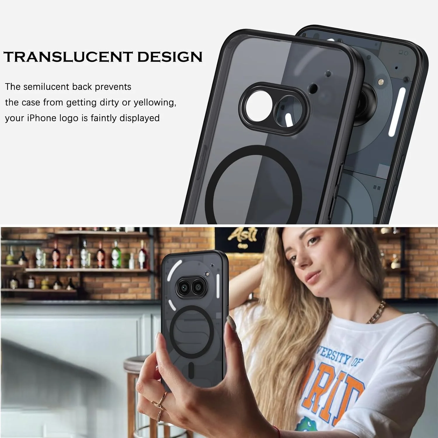 قاب مغناطیسی YINLAI برای Nothing Phone 2a [سازگار با Magsafe] قاب باریک، مات و نیمه شفاف ضد ضربه برای Nothing Phone 2a، مشکی