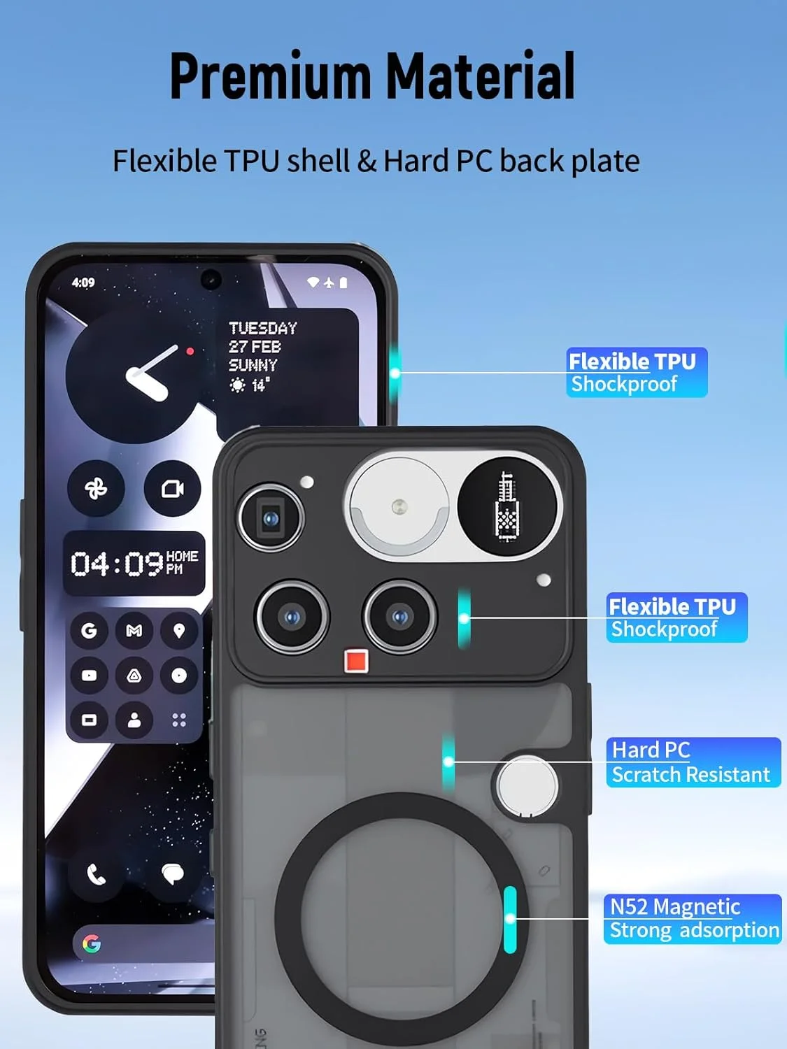 کاور مغناطیسی FJIASTB برای تلفن (3) 2025، محافظ مقاوم، سازگار با پوست، ضد ضربه و ضد خش (مشکی مات)