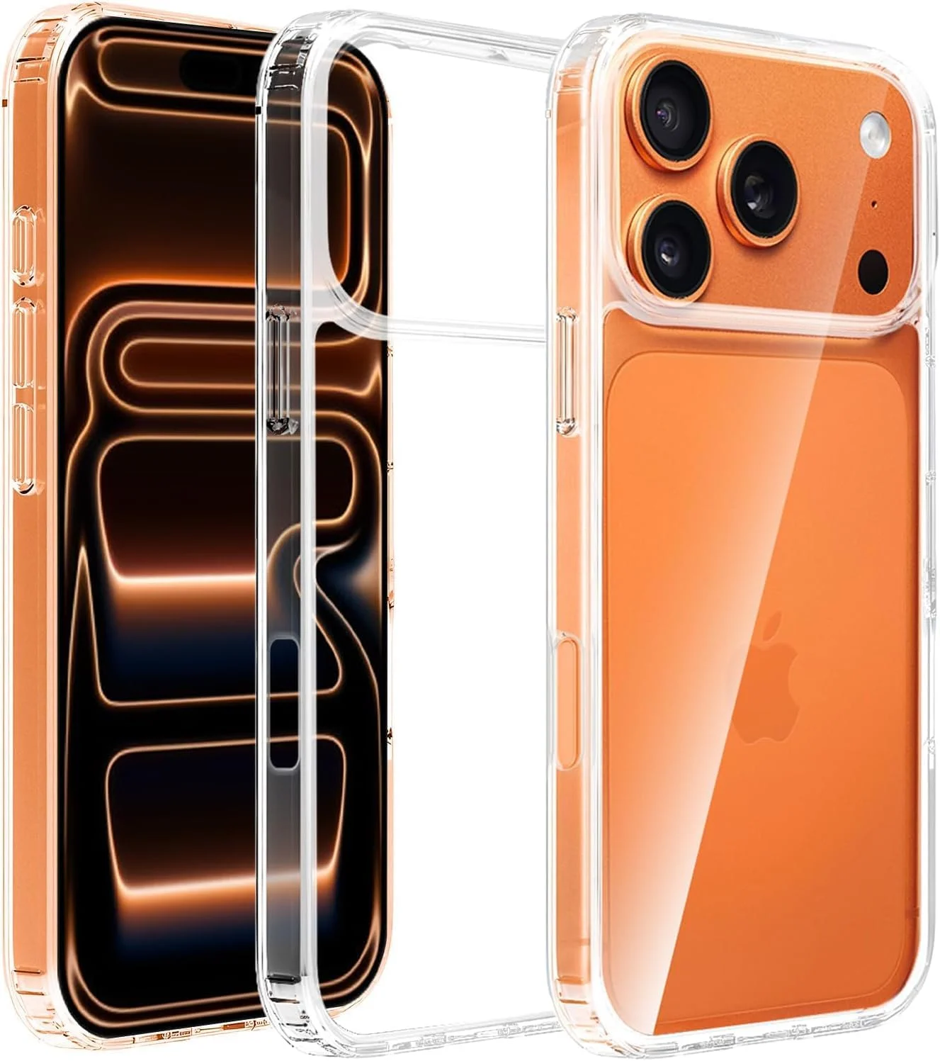 کاور شفاف با محافظ صفحه نمایش تکی، محافظت کامل لنز دوربین، محافظت درجه نظامی، ضربه گیر شفاف سازگار با آیفون 17 پرو مکس