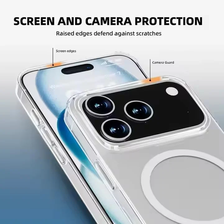 کاور شفاف با محافظ صفحه نمایش تکی، محافظت کامل لنز دوربین، محافظت درجه نظامی، ضربه گیر شفاف سازگار با آیفون 17 پرو مکس