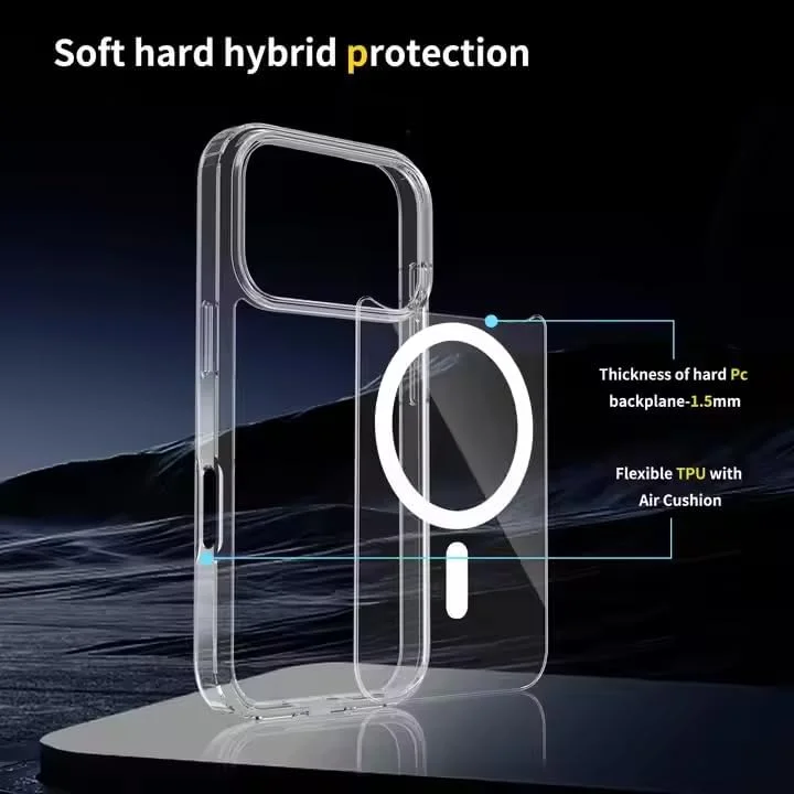 کاور شفاف با محافظ صفحه نمایش تکی، محافظت کامل لنز دوربین، محافظت درجه نظامی، ضربه گیر شفاف سازگار با آیفون 17 پرو مکس