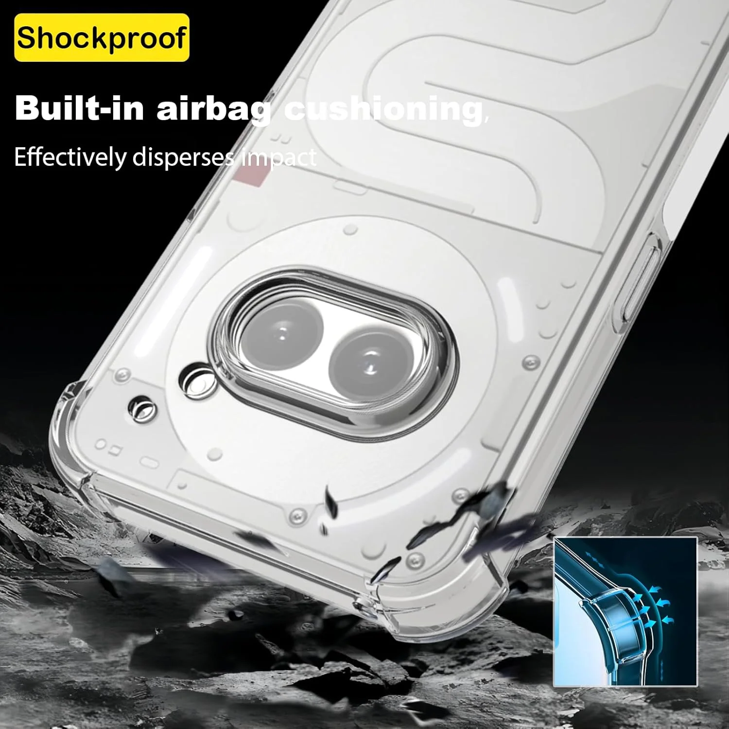 کاور یوستیا مناسب برای ناتینگ فون 2A / 2A پلاس، کاور ضربه گیر مقاوم، TPU شفاف با جذب شوک و گوشه های ضخیم شده