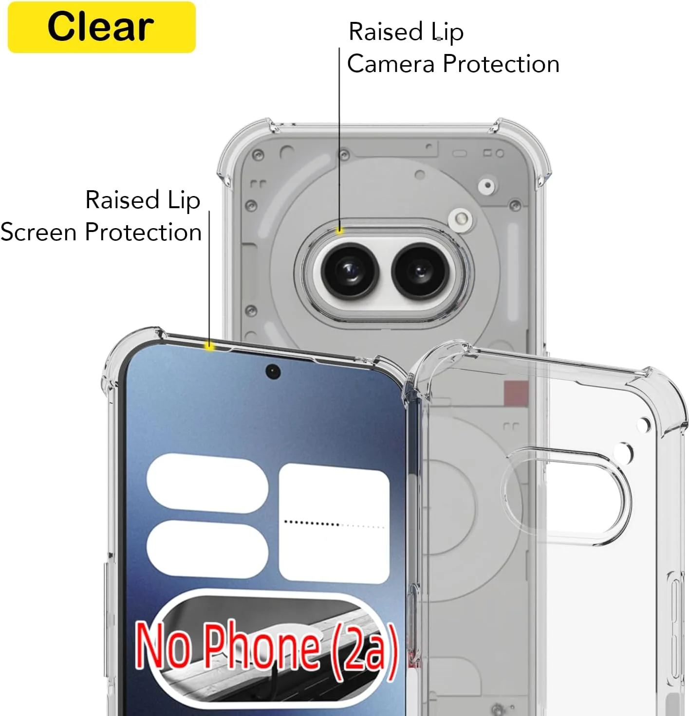 کاور یوستیا مناسب برای ناتینگ فون 2A / 2A پلاس، کاور ضربه گیر مقاوم، TPU شفاف با جذب شوک و گوشه های ضخیم شده