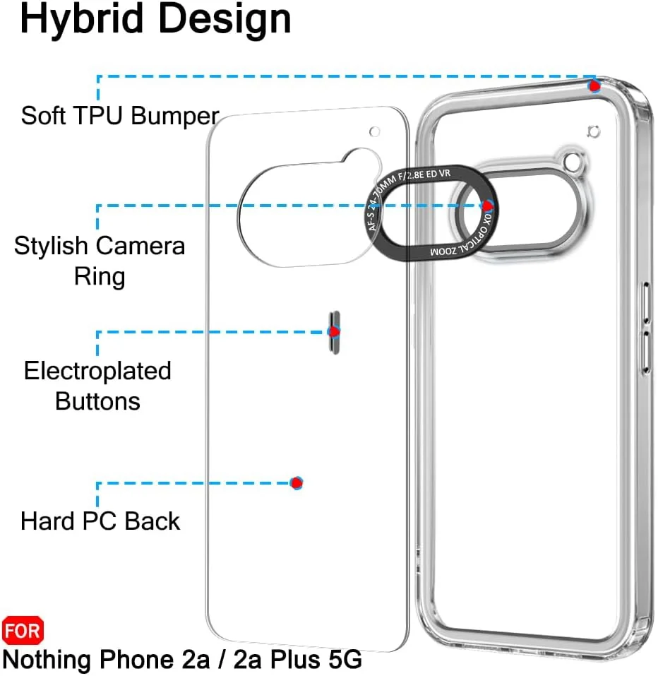 قاب پشتی ضد ضربه TheGiftKart مناسب برای Nothing Phone 2a / Plus 5G | حاشیه دوربین شیک | دکمه های آبکاری شده | قاب پشتی سخت و شفاف (TPU و PC، سپر شفاف)