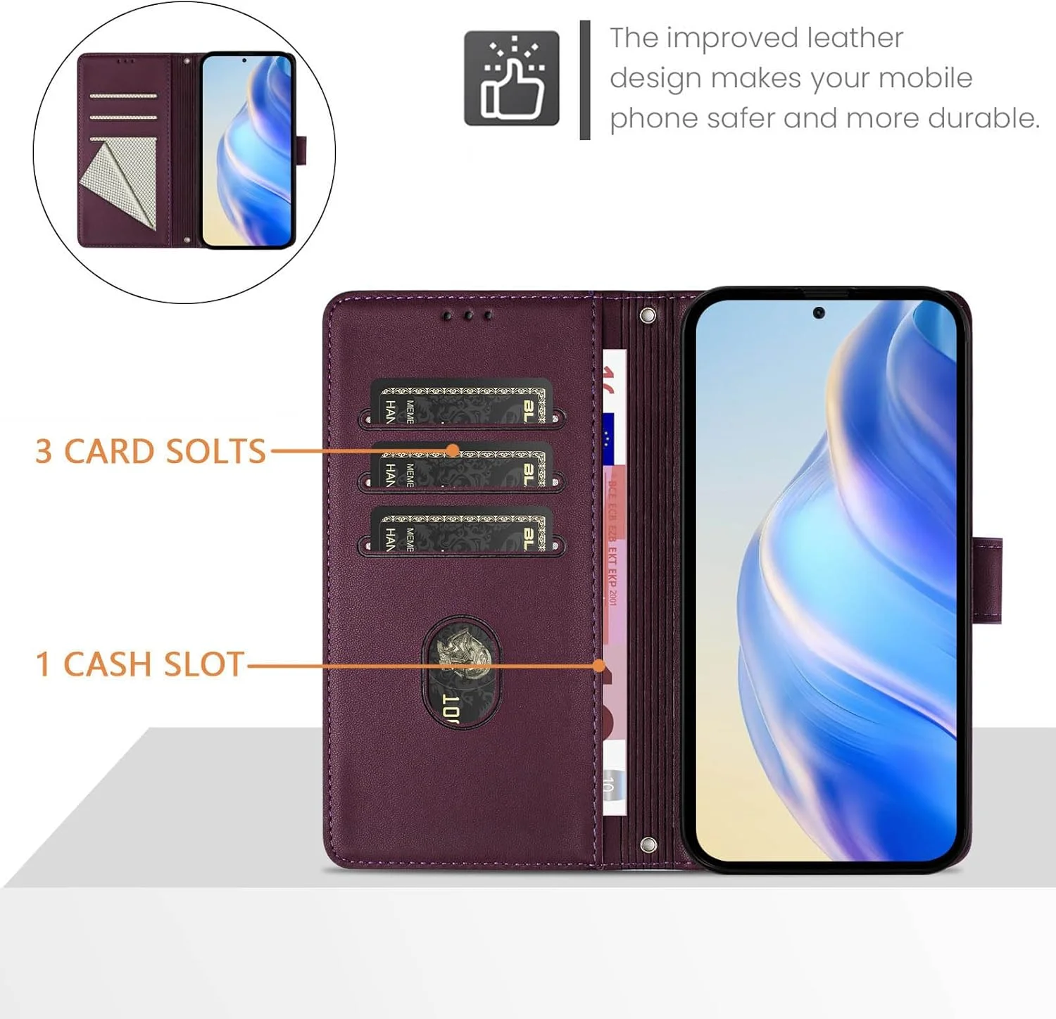 کاور سازگار با ناتینگ فون 3A، سازگار با ناتینگ فون (3a) 5G A059، دارای جای کارت، قفل آهنربایی، پایه تاشو، طرح کیف پول، بنفش