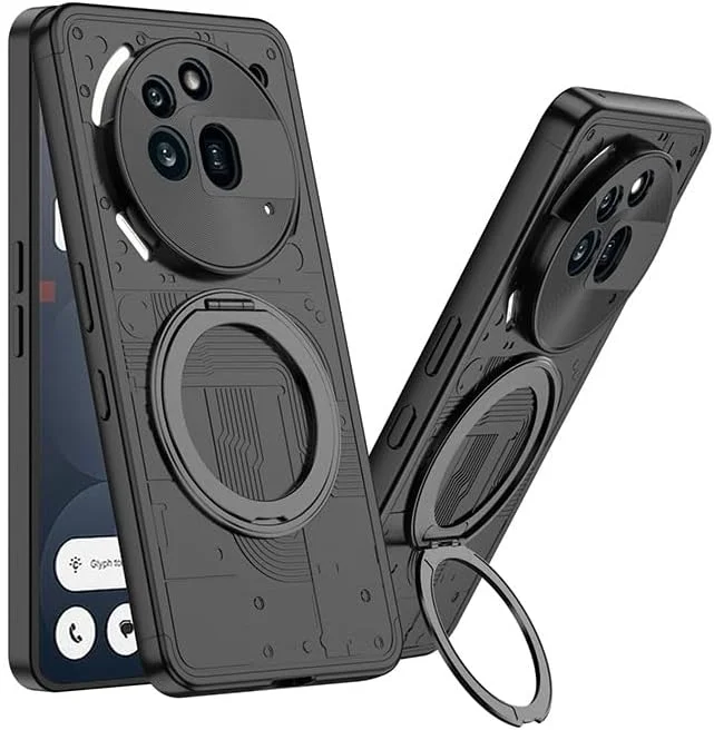 کاور مغناطیسی Gruattreay برای ناتینگ فون (3a) پرو، طراحی مات 3 در 1 با سگک داخلی، ضد اثر انگشت، ضد ضربه، دارای پایه نگهدارنده چرخان (مشکی)