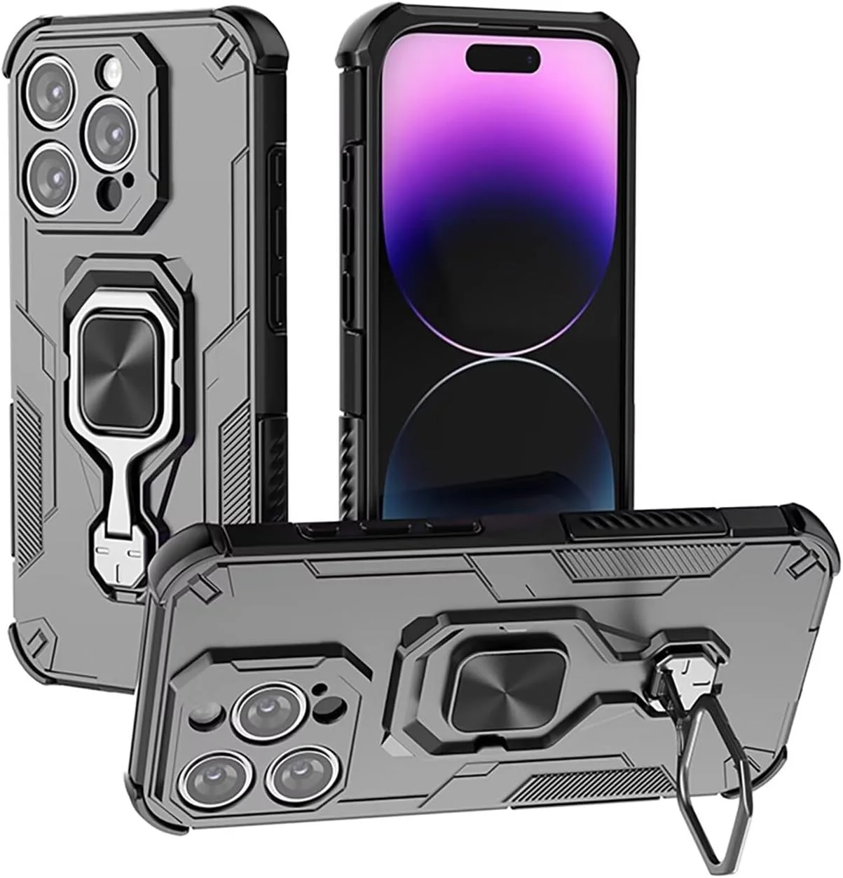 کاور محافظ گوشی ناتینگ فون (3a) پرو، ضد ضربه نظامی، مقاوم، با پوشش سخت PC و سیلیکونی، به همراه حلقه فلزی تقویت شده [پشتیبانی از پایه مغناطیسی] (مشکی)