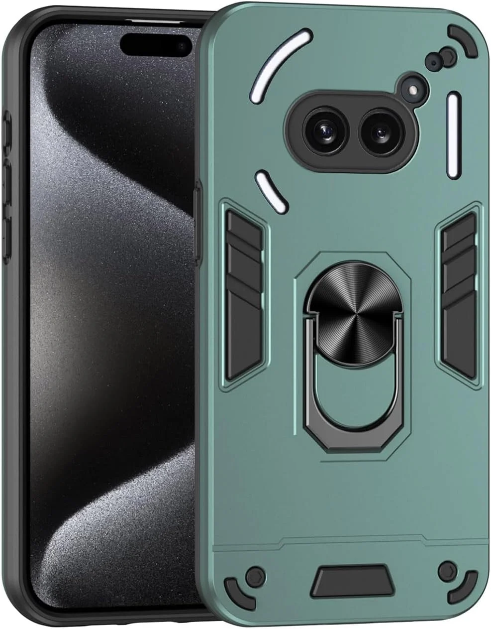 کاور محافظ گوشی ناتینگ فون (2a) / ناتینگ فون (2a) پلاس، کاور زرهی مات فوق العاده نازک با استند انگشتی 360 درجه، ساخته شده از PC سخت و ضربه گیر TPU سیلیکونی (سبز)