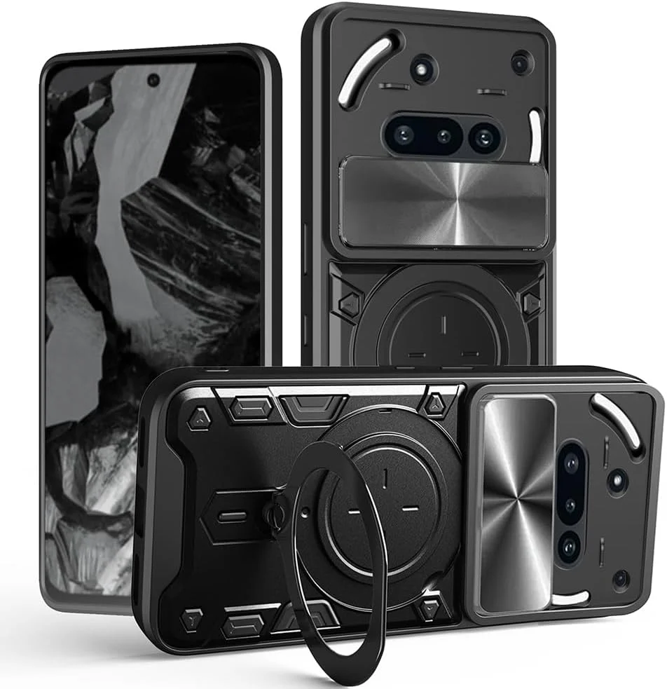 کاور محافظ گوشی ناتینگ فون (3a) مدل SEAHAI، استایل جذاب PC + TPU سیلیکونی ضد ضربه با استند فلزی چرخان مغناطیسی و محافظ دوربین - مشکی