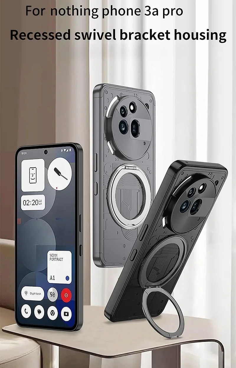 کاور مغناطیسی Gruattreay برای ناتینگ فون (3a) پرو، طراحی مات 3 در 1 با سگک داخلی، ضد اثر انگشت، ضد ضربه، دارای پایه نگهدارنده چرخان (مشکی)