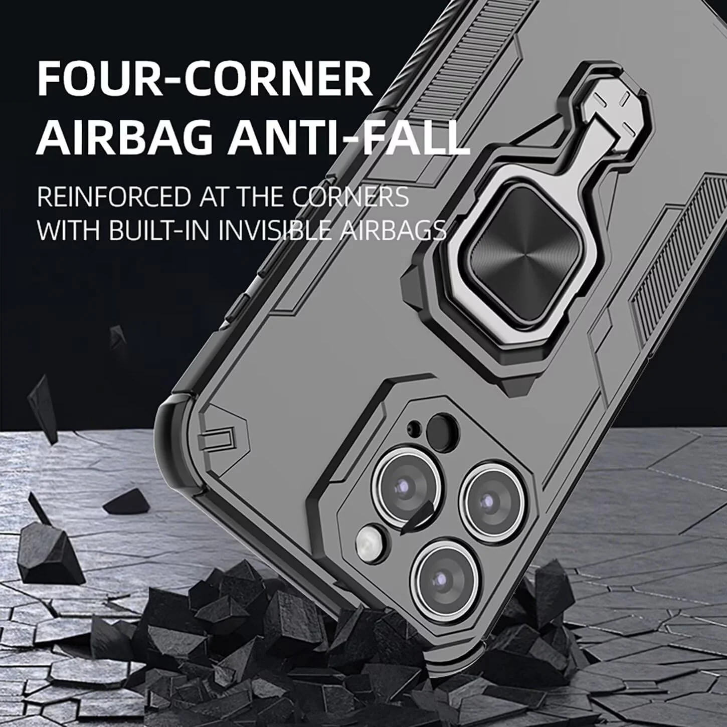 کاور محافظ گوشی ناتینگ فون (3a) پرو، ضد ضربه نظامی، مقاوم، با پوشش سخت PC و سیلیکونی، به همراه حلقه فلزی تقویت شده [پشتیبانی از پایه مغناطیسی] (مشکی)