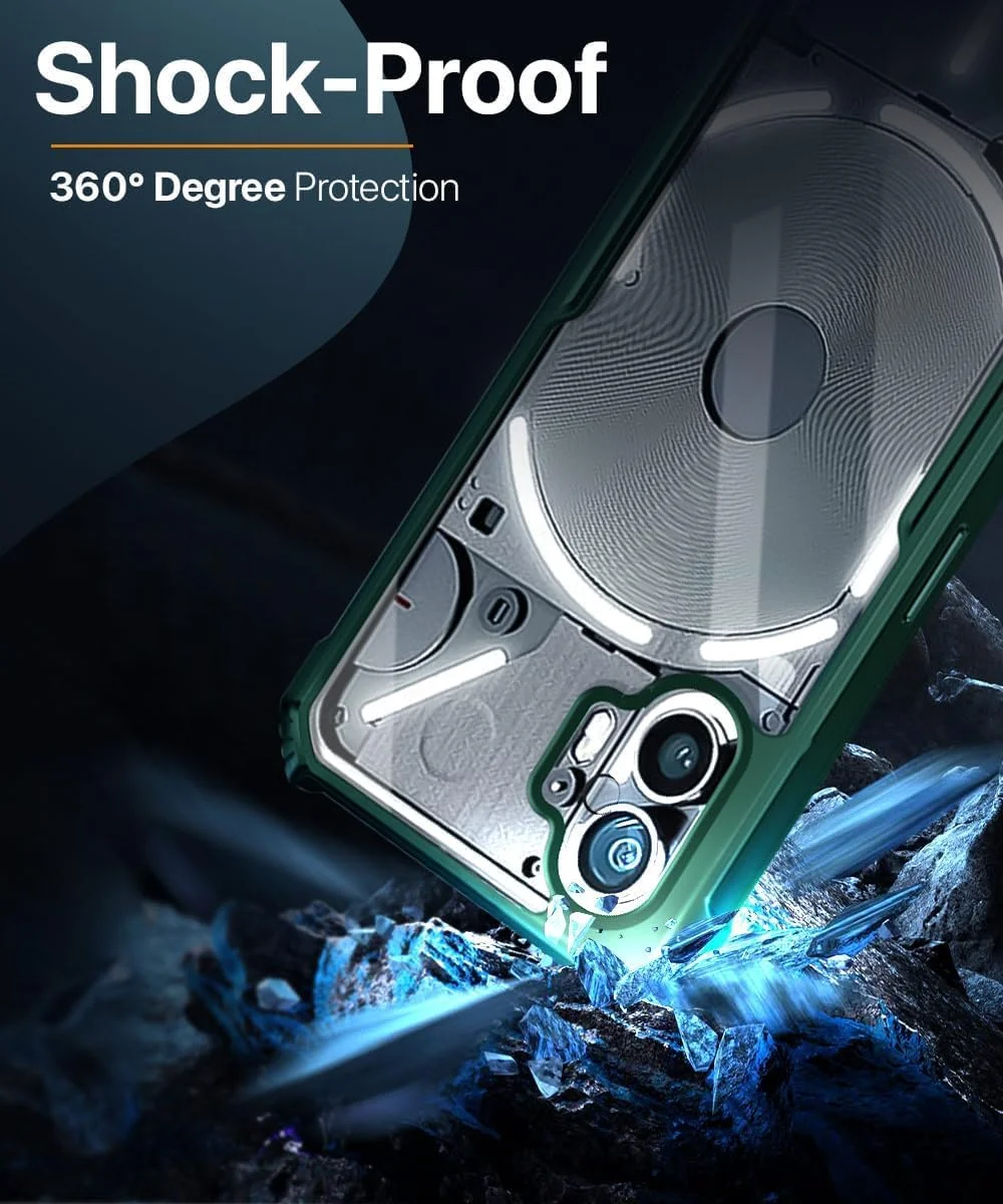 قاب محافظ گوشی ناتینگ فون 2، محافظت 360 درجه، طراحی محافظتی، پشت شفاف، ضد ضربه و ضد خش برای ناتینگ فون 2 5G (سبز)