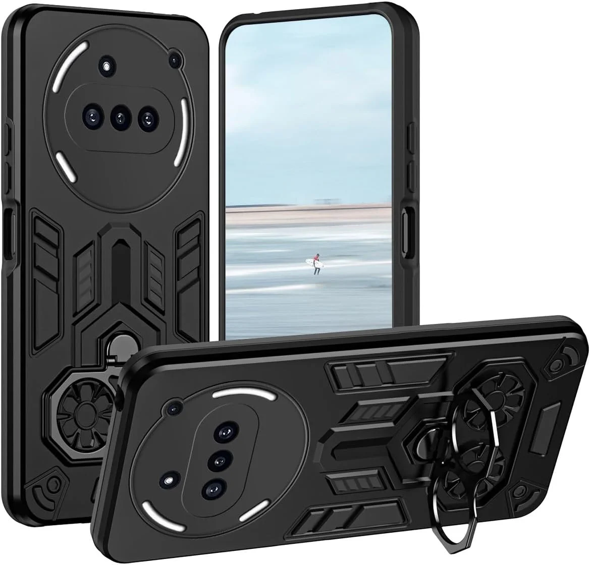 قاب محافظ گوشی ناتینگ فون (3a) 5G مدل UPLAI، بسیار نازک، ضد ضربه، با استاندارد نظامی، دارای حلقه فلزی، ساخته شده از PC با کیفیت و بامپر TPU بادوام. رنگ مشکی