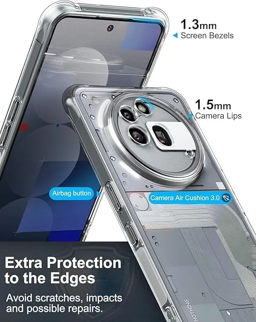 کاور شفاف گوشی ناتینگ فون 3a Pro با ضربه گیر تقویت شده در گوشه ها، باریک و مقاوم در برابر ضربه، ساخته شده از TPU انعطاف پذیر (شفاف)