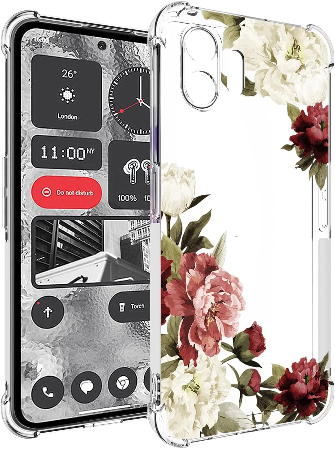 قاب گوشی برای ناتینگ فون 2، ناتینگ فون دو A065 دخترانه زنانه، باریک ضد ضربه شفاف با طرح گل نرم و انعطاف پذیر TPU محافظ برای ناتینگ فون 2 شکوفه گل