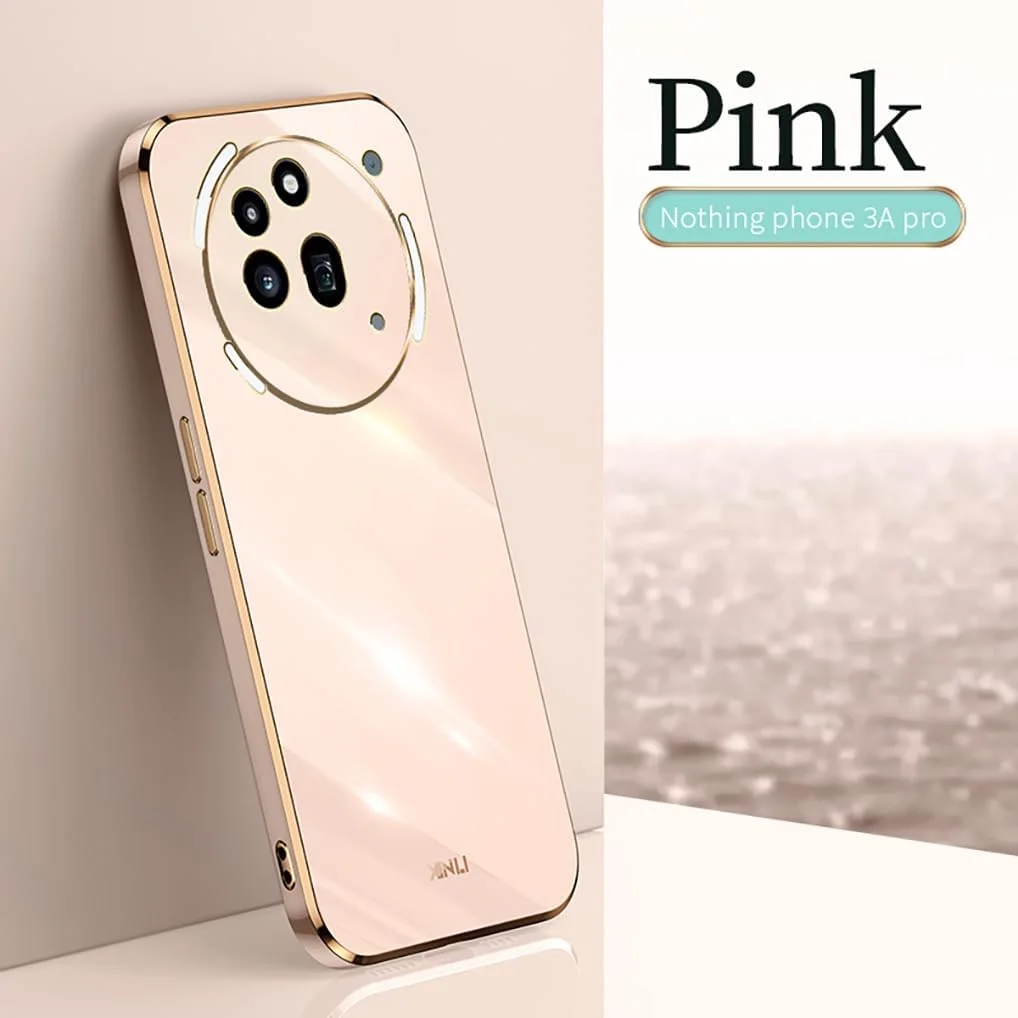 کاور محافظ گوشی ناتینگ فون (3a) پرو، طراحی بسیار نازک و ظریف سیلیکونی نرم با روکش آبکاری شده، کاور ژله ای TPU مقاوم در برابر ضربه، صورتی
