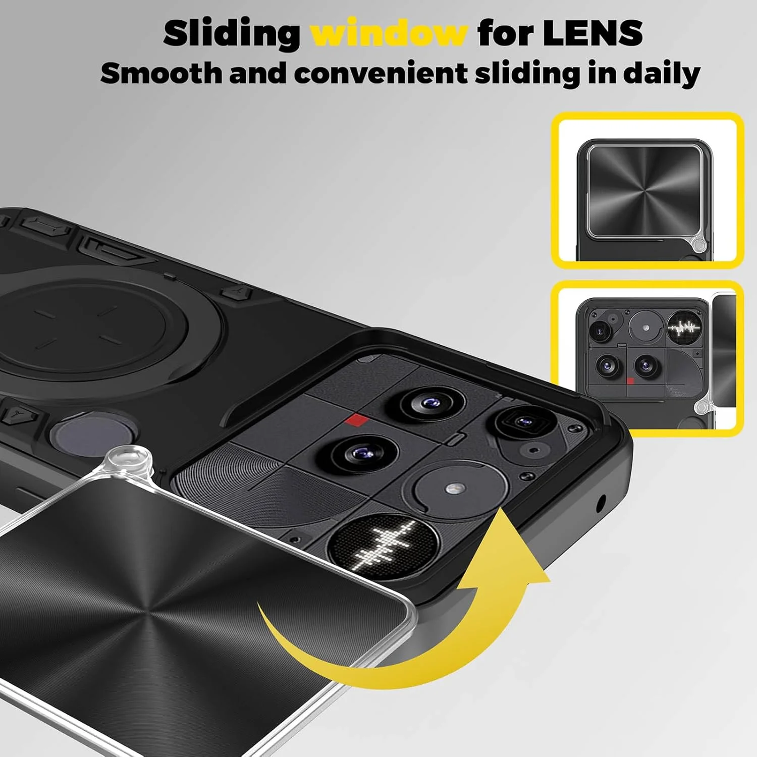 کاور محافظ گوشی ناتینگ فون (3) مدل SEAHAI، استایل جذاب PC + TPU سیلیکونی ضد ضربه با پایه فلزی چرخان مغناطیسی و محافظ دوربین - مشکی کاور محافظ گوشی ناتینگ فون (3) مدل SEAHAI، استایل جذاب PC + TPU سیلیکونی ضد ضربه با پایه فلزی چرخان مغناطیسی و محافظ دوربین - مشکی