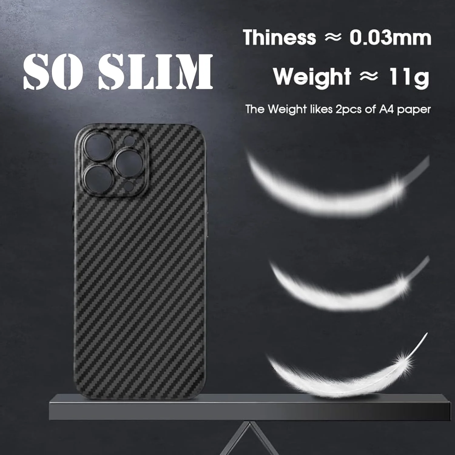 کاور محافظ باریک گوشی آیفون 13 پرو مکس با طرح فیبر کربن، فوق العاده نازک و سبک، سازگار با شارژ بی سیم، ضد اثر انگشت