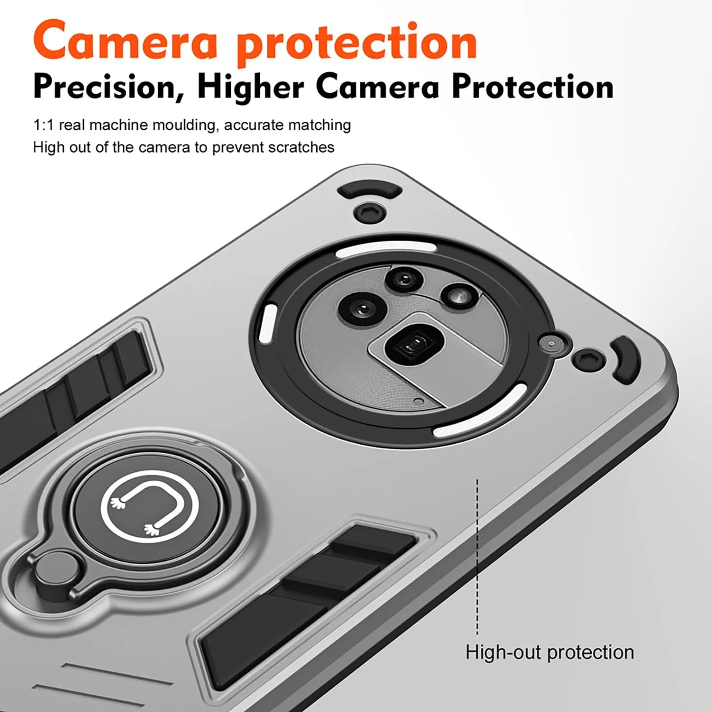 قاب محافظ ایلینگ برای ناتینگ فون (3a) پرو، قاب زرهی PC سخت و فوق العاده نازک و ضد ضربه، پوشش سپر TPU سیلیکونی با حلقه نگهدارنده و پوشش کشویی دوربین (نقره ای)