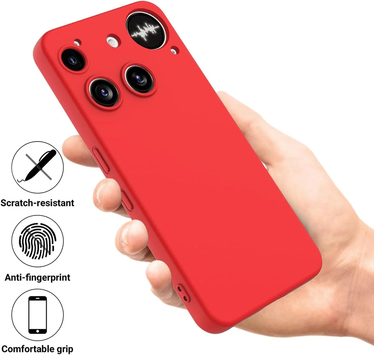 قاب سیلیکونی مایع Gruattreay با آستر میکروفایبر، کاور محافظ پشتی ضد ضربه TPU ژله ای لاستیکی نرم برای Nothing Phone (3) به همراه بند گردنی (قرمز)