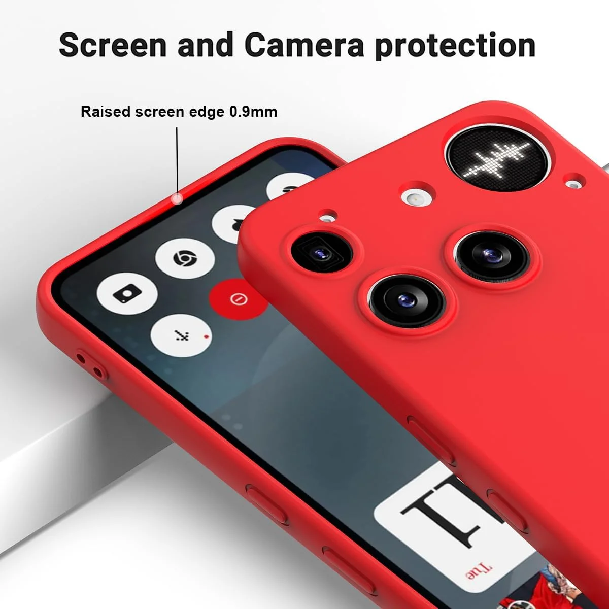 قاب سیلیکونی مایع Gruattreay با آستر میکروفایبر، کاور محافظ پشتی ضد ضربه TPU ژله ای لاستیکی نرم برای Nothing Phone (3) به همراه بند گردنی (قرمز)