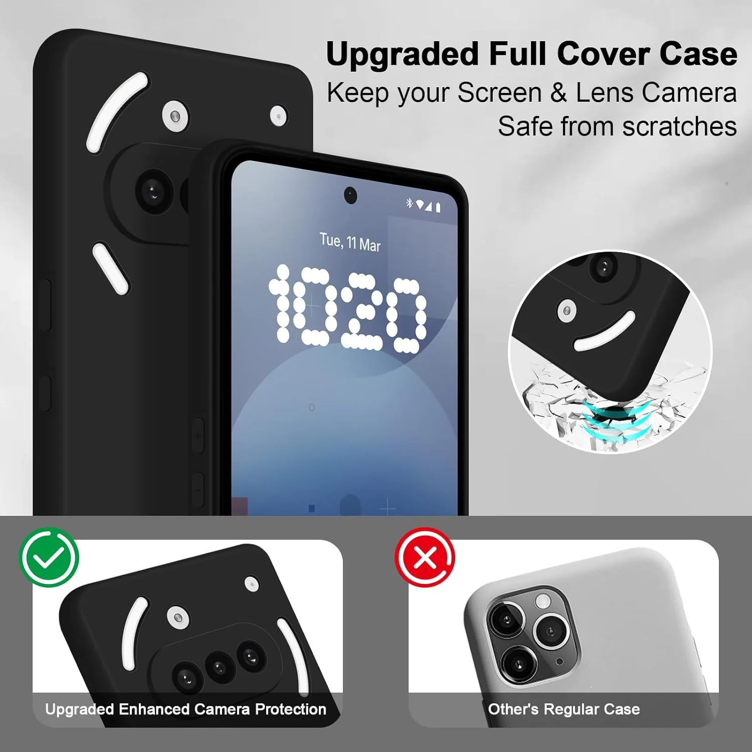 قاب گوشی Btstring برای Nothing 3A، قاب سیلیکونی نرم با محافظت از دوربین، پوشش باریک گوشی با میکروفیبر نرم ضد خش، مشکی