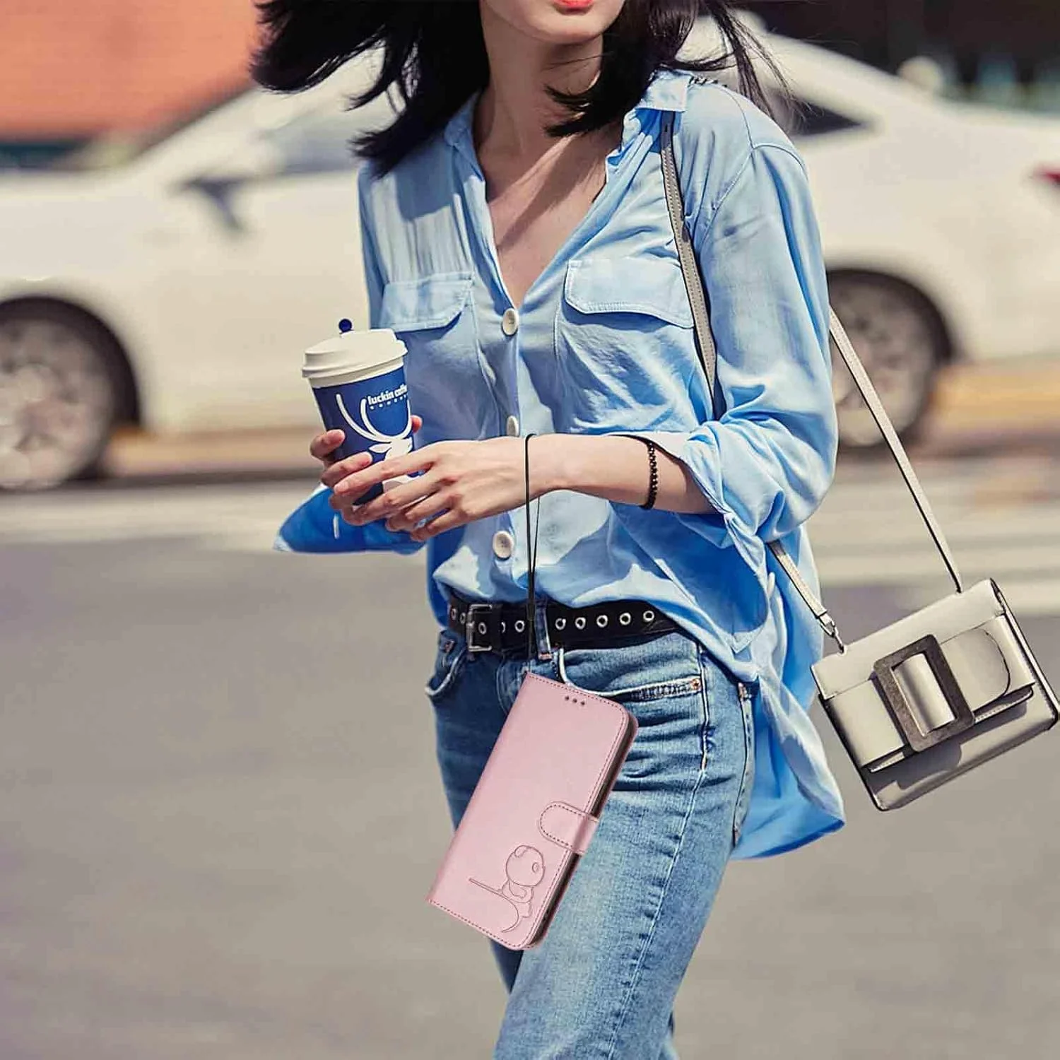 کیف چرمی طرح پاندا HAOYE Premium برای Nothing Phone (2a) / Nothing Phone 2a - کاور محافظ با جای کارت، استند و طراحی ضد ضربه - صورتی