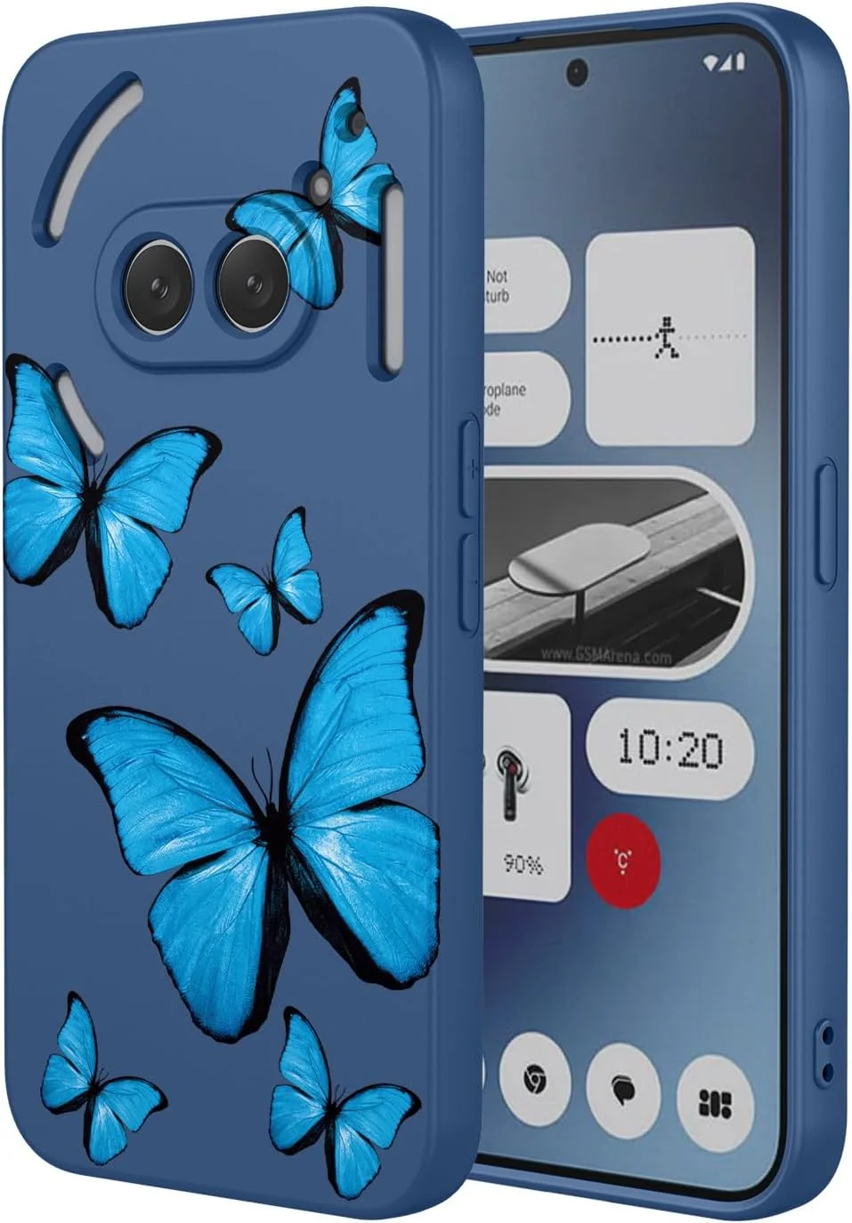قاب گوشی KOARWVC برای ناتینگ فون 2a، طرح پروانه ای زیبا، محافظ باریک، کاور بامپر TPU نرم برای ناتینگ فون 2a پلاس، پروانه آبی