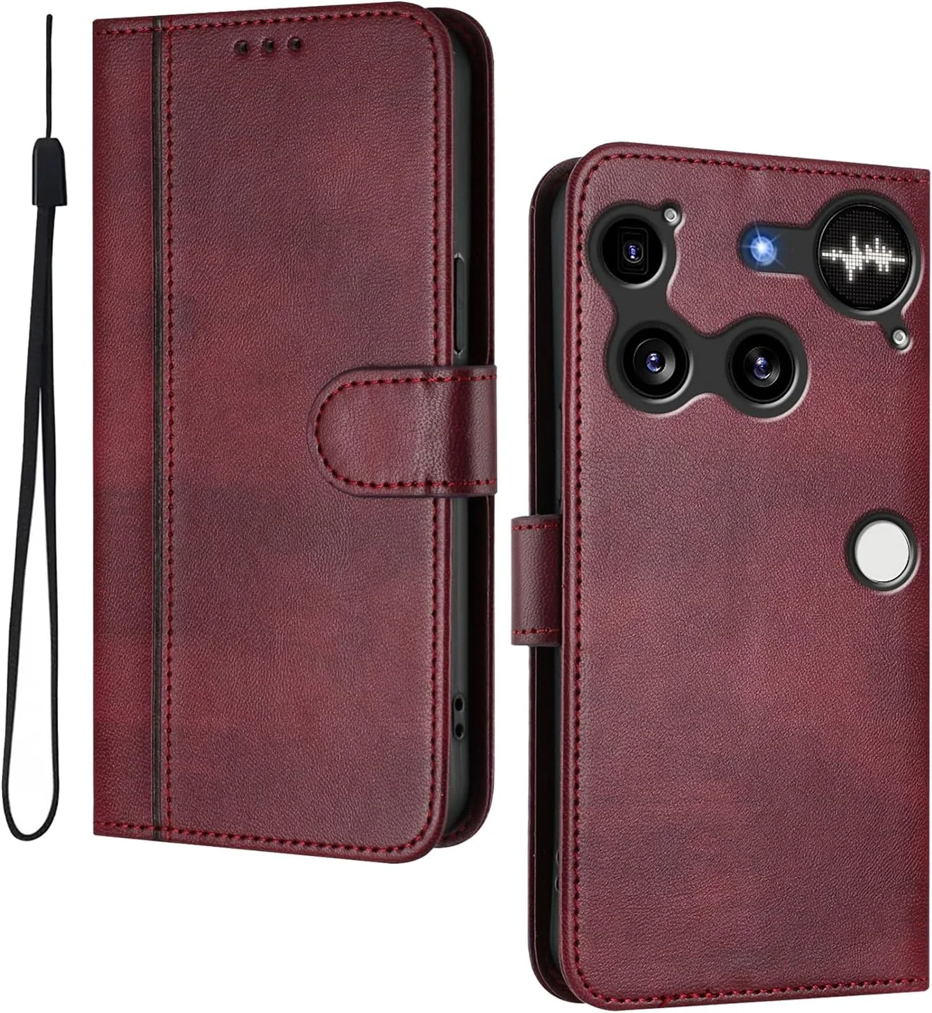 کیف چرمی HAOYE برای تلفن (3) - جلد تاشو مقاوم در برابر ضربه با عملکرد پایه مکش مغناطیسی و جای کارت | طرح کلاسیک - قرمز