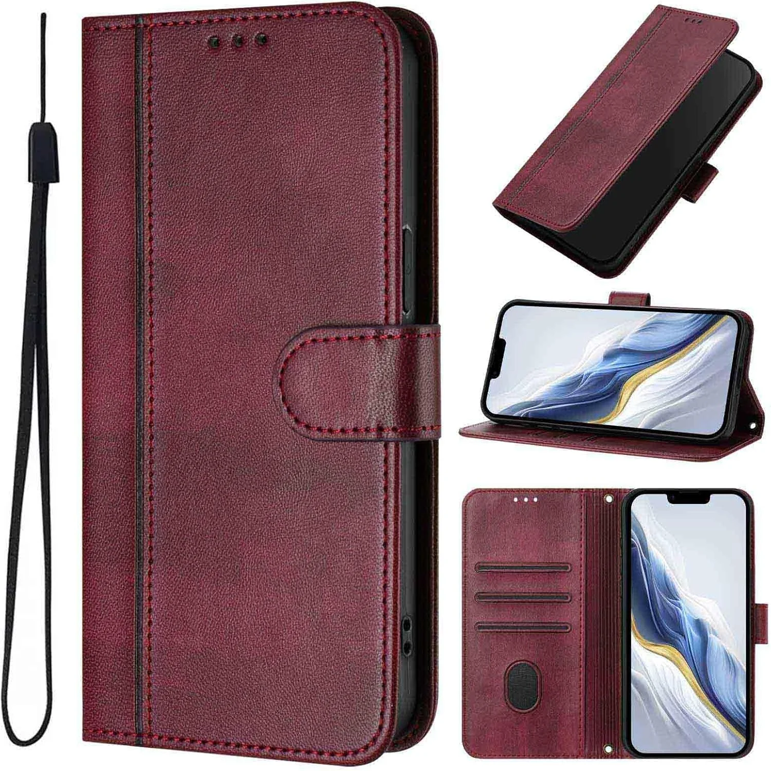 کیف چرمی HAOYE برای تلفن (3) - جلد تاشو مقاوم در برابر ضربه با عملکرد پایه مکش مغناطیسی و جای کارت | طرح کلاسیک - قرمز کیف چرمی HAOYE برای تلفن (3) - جلد تاشو مقاوم در برابر ضربه با عملکرد پایه مکش مغناطیسی و جای کارت | طرح کلاسیک - قرمز