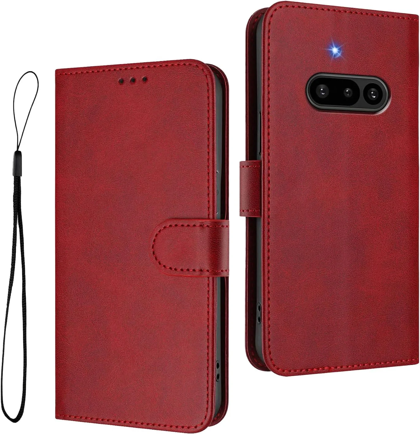 کیف چرمی HAOYE برای تلفن ناتینگ (3a)، کیف پول با قفل مغناطیسی/نگهدارنده کارت، کیف ضد ضربه، محافظ RFID و پایه تاشو - قرمز شرابی