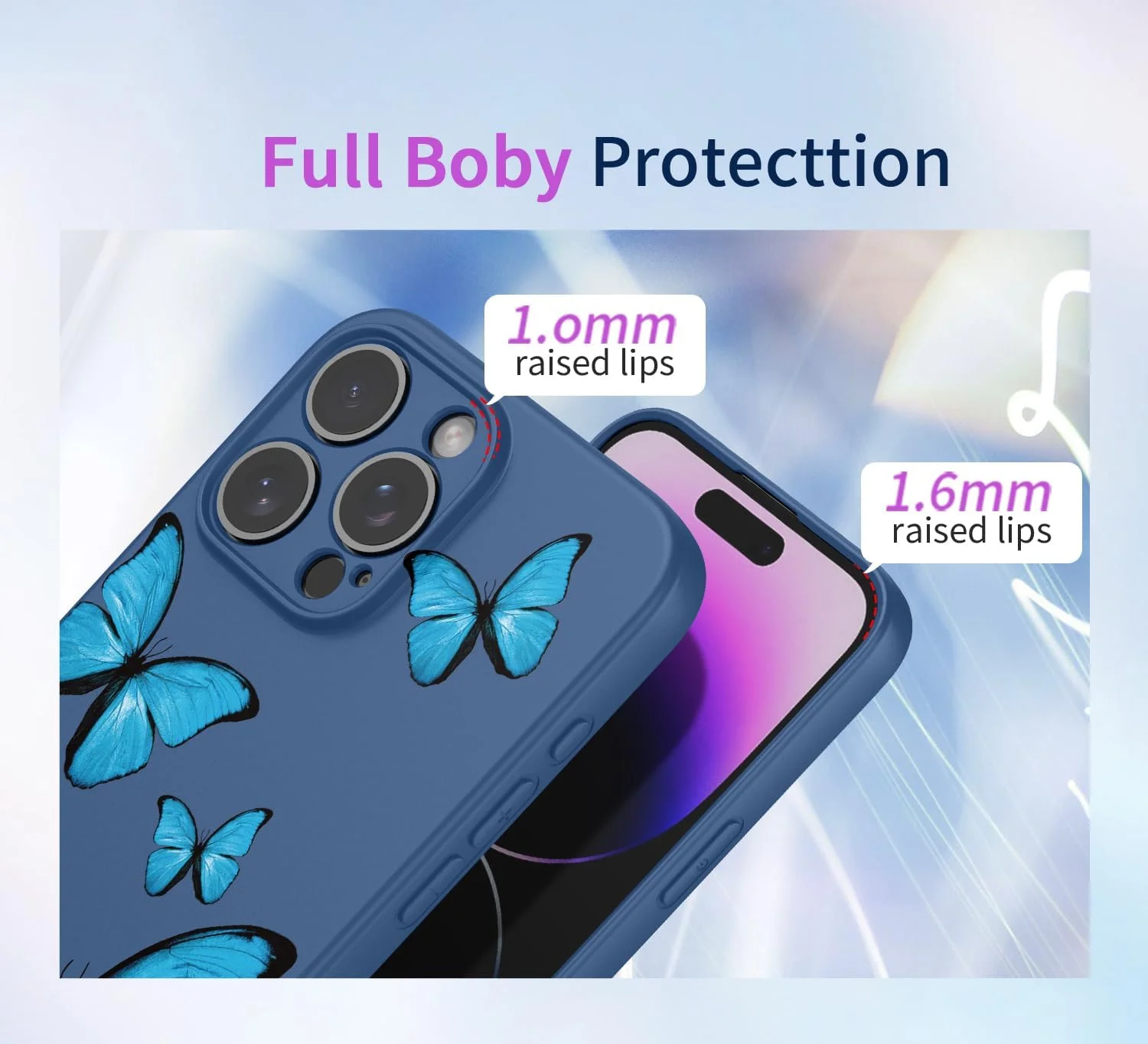 قاب گوشی برای ناتینگ CMF Phone 1، طراحی الگوی پروانه زیبا، محافظ باریک TPU نرم ضربه گیر برای ناتینگ CMF Phone 1 پروانه آبی