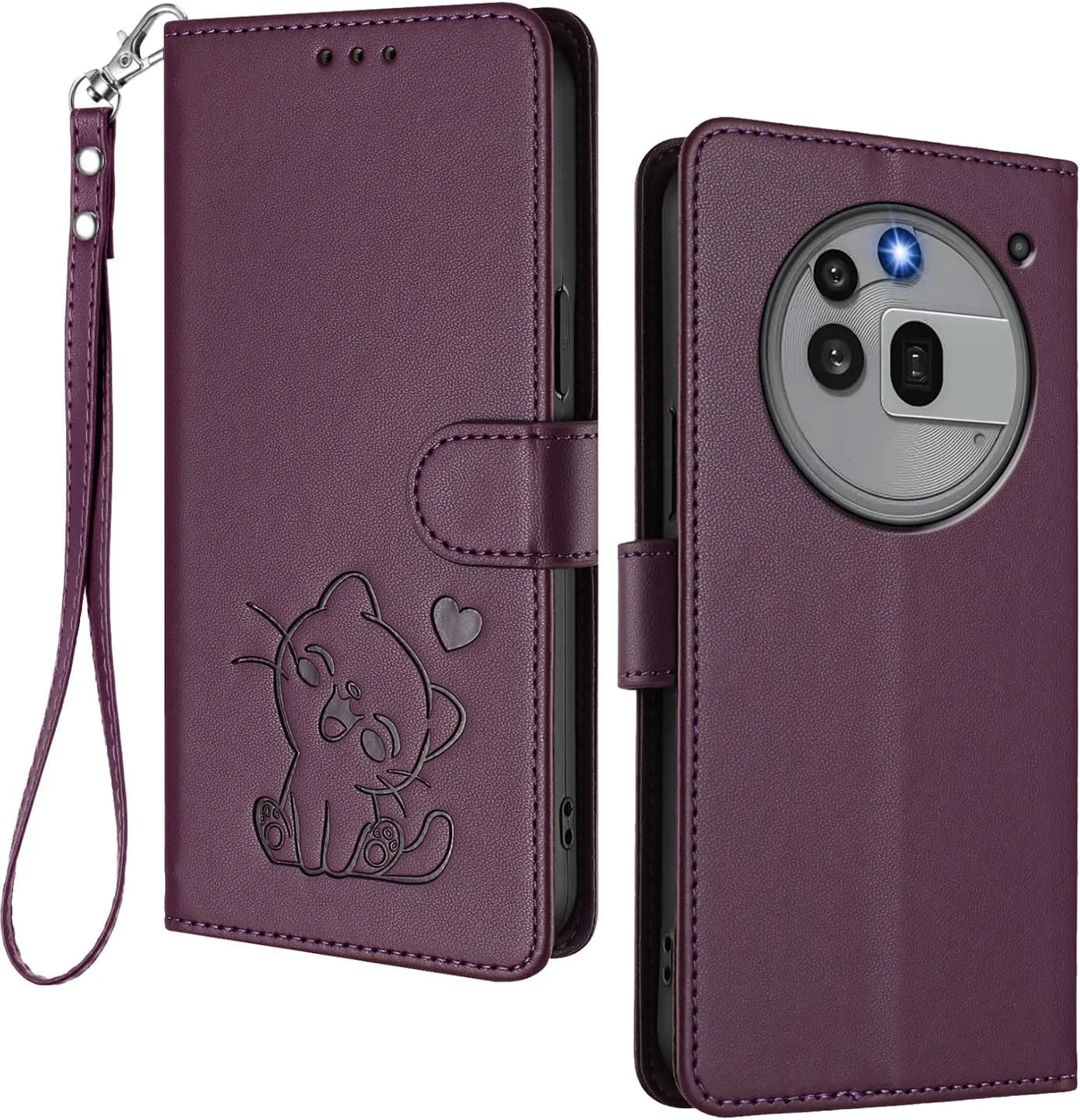 کیف پول چرمی HAOYE برای تلفن ناتینگ (3a) پرو، طرح گرافیکی بچه گربه زیبا با بست مغناطیسی، بدنه TPU ضد ضربه، جای کارت و پایه - بنفش تیره