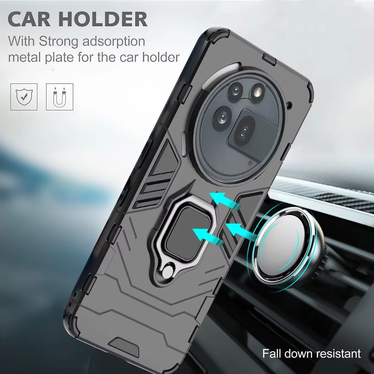 قاب محافظ DERHAN برای Nothing Phone 3a Pro، قاب ضد ضربه با حلقه + 2 عدد محافظ صفحه نمایش شیشه ای حرارت دیده، پوشش محافظ ضد لرزش - مشکی