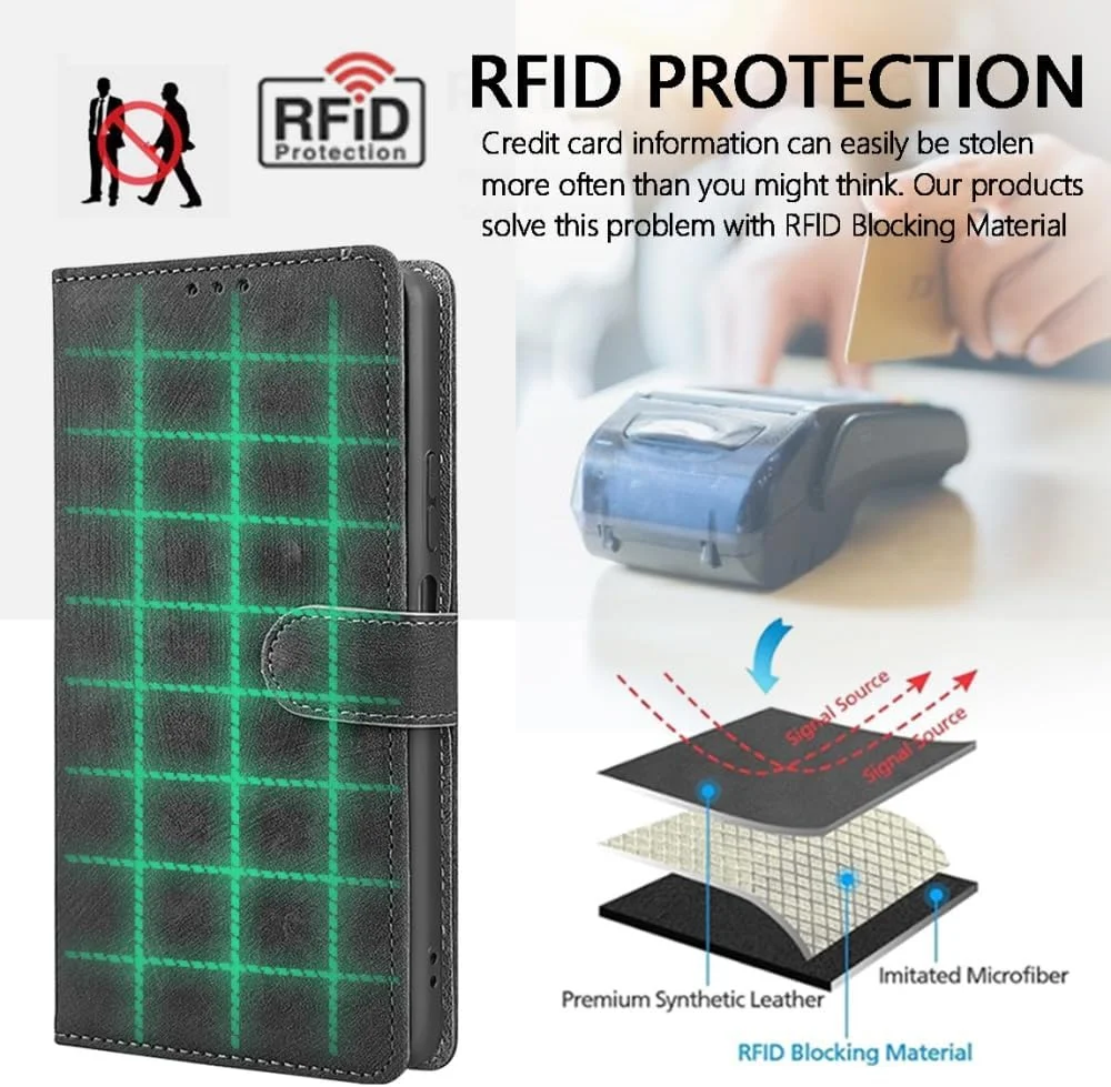 کیف چرمی برای ناتینگ فون 3a Pro، کیف ضد ضربه با محافظت RFID، کیف با بست مغناطیسی، دارای پوشش محافظ TPU داخلی - مشکی