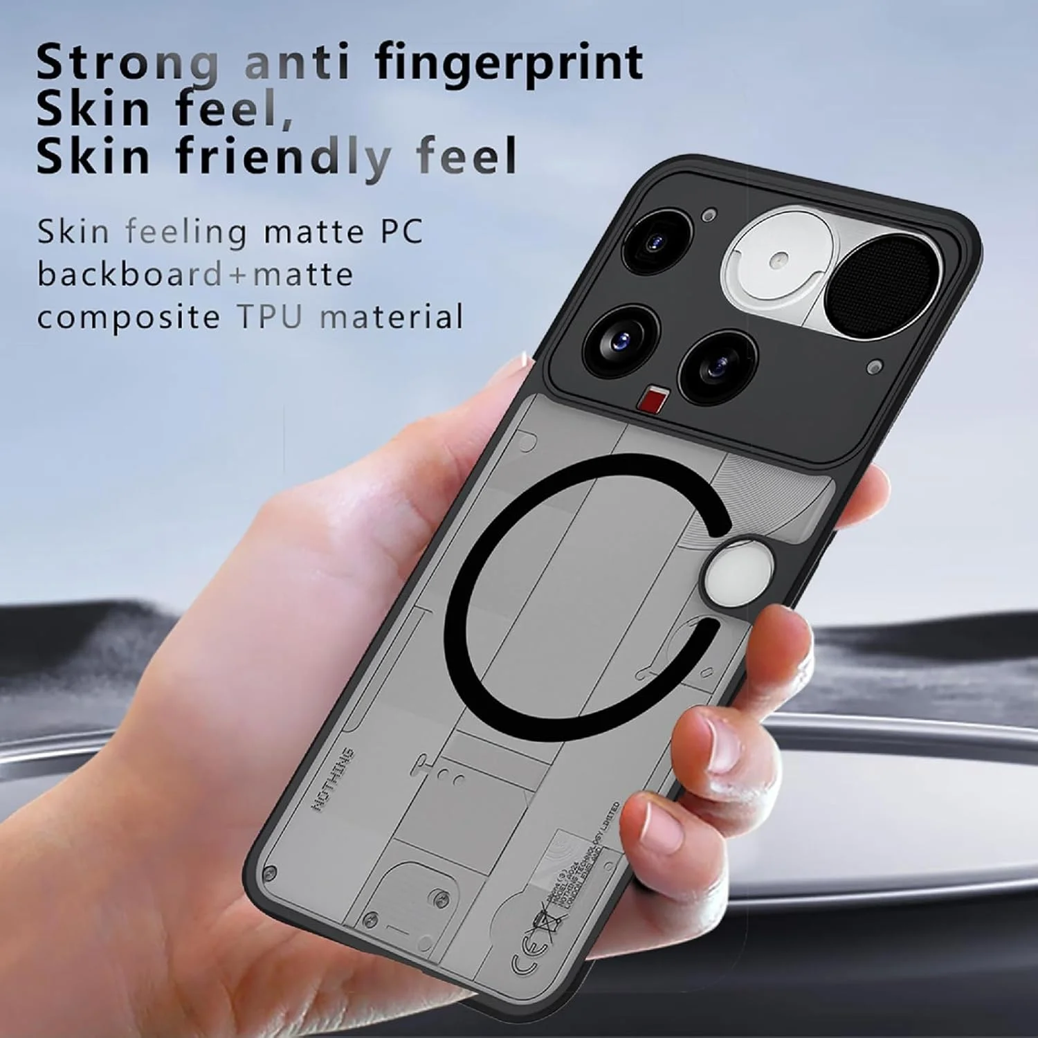 کاور مگنتی GIOPUEY برای ناتینگ فون (3)/ناتینگ فون 3، سازگار با MagSafe، پشت مات PC + کاور TPU - مشکی