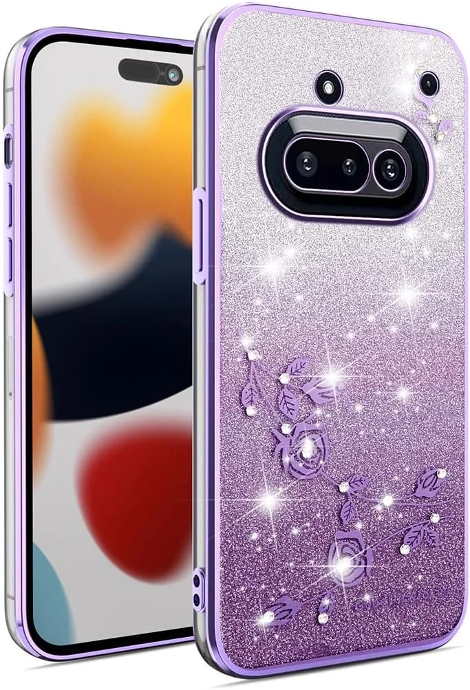 کاور گوشی ناتینگ فون (3a) طرح گرادیانی رنگی، سیلیکونی نرم و شیک با طرح گل درخشان، طراحی دخترانه، فوق العاده نازک، ضد ضربه، بامپر TPU - بنفش