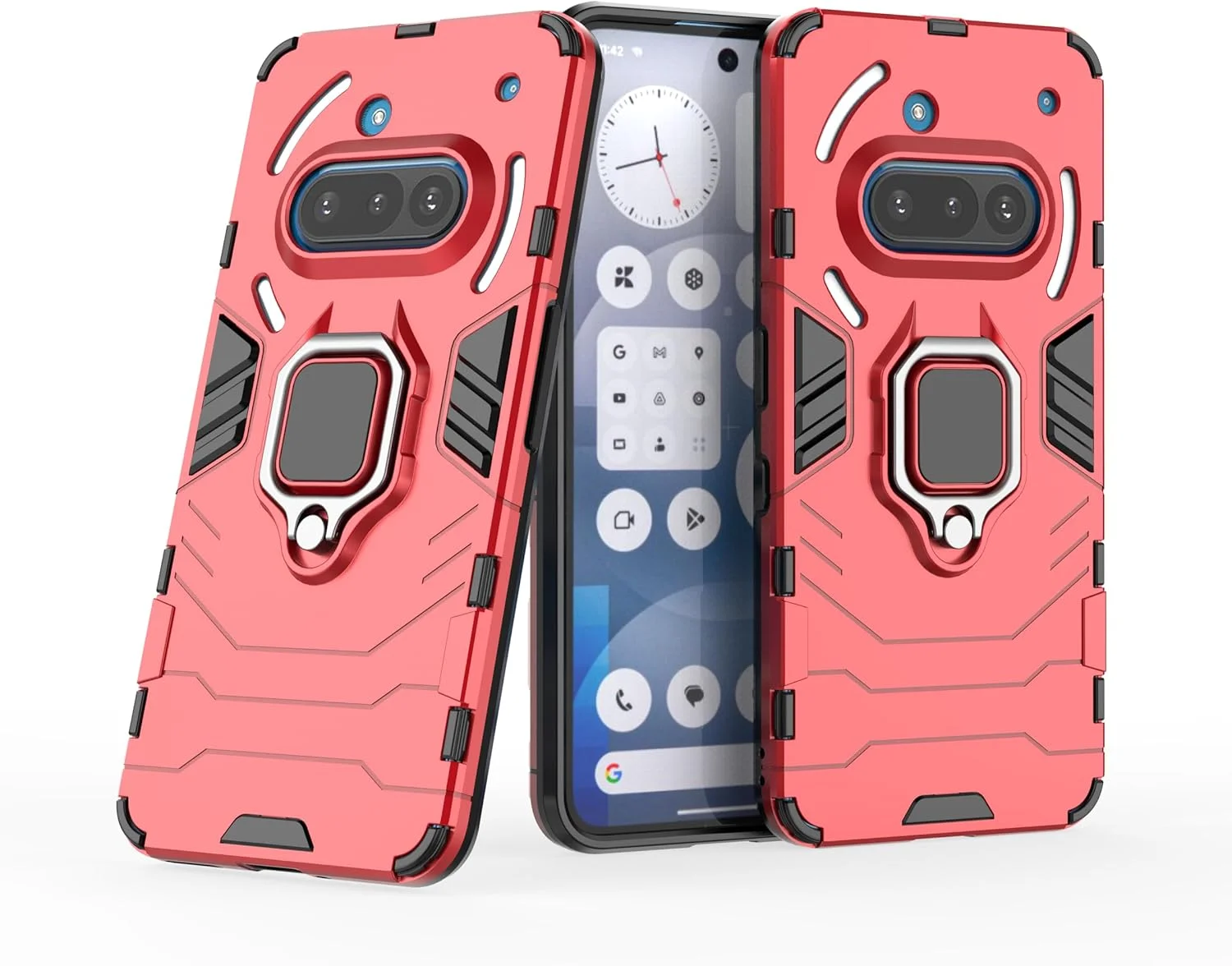 قاب محافظ گوشی ناتینگ فون 3a، کاور زرهی دولایه تقویت شده ضد ضربه با استند حلقه ای چرخش 360 درجه برای ناتینگ فون 3a. قرمز HB