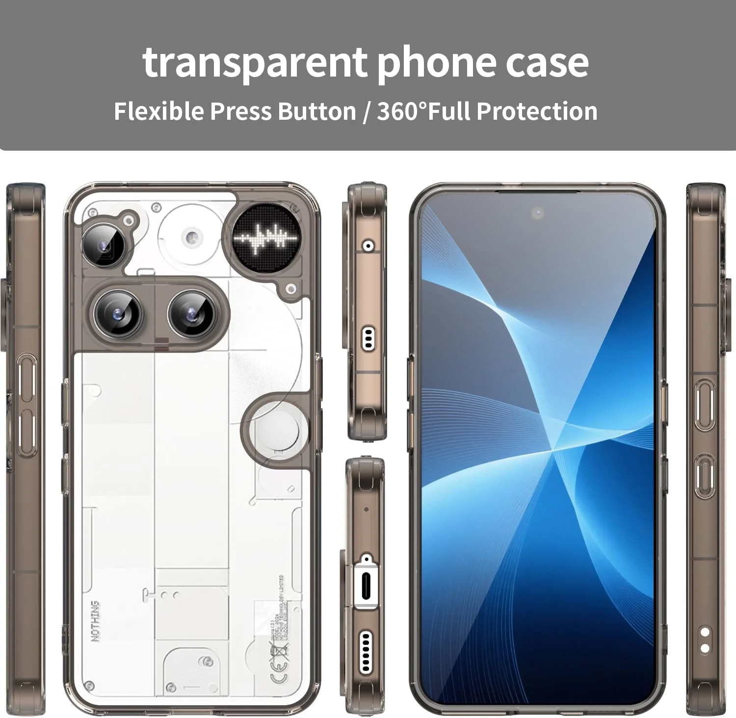 کاور گوشی ناتینگ فون 3 – کاور شفاف PC+TPU ضد زردی، ضد ضربه، محافظت ضد خش، باریک (مشکی)