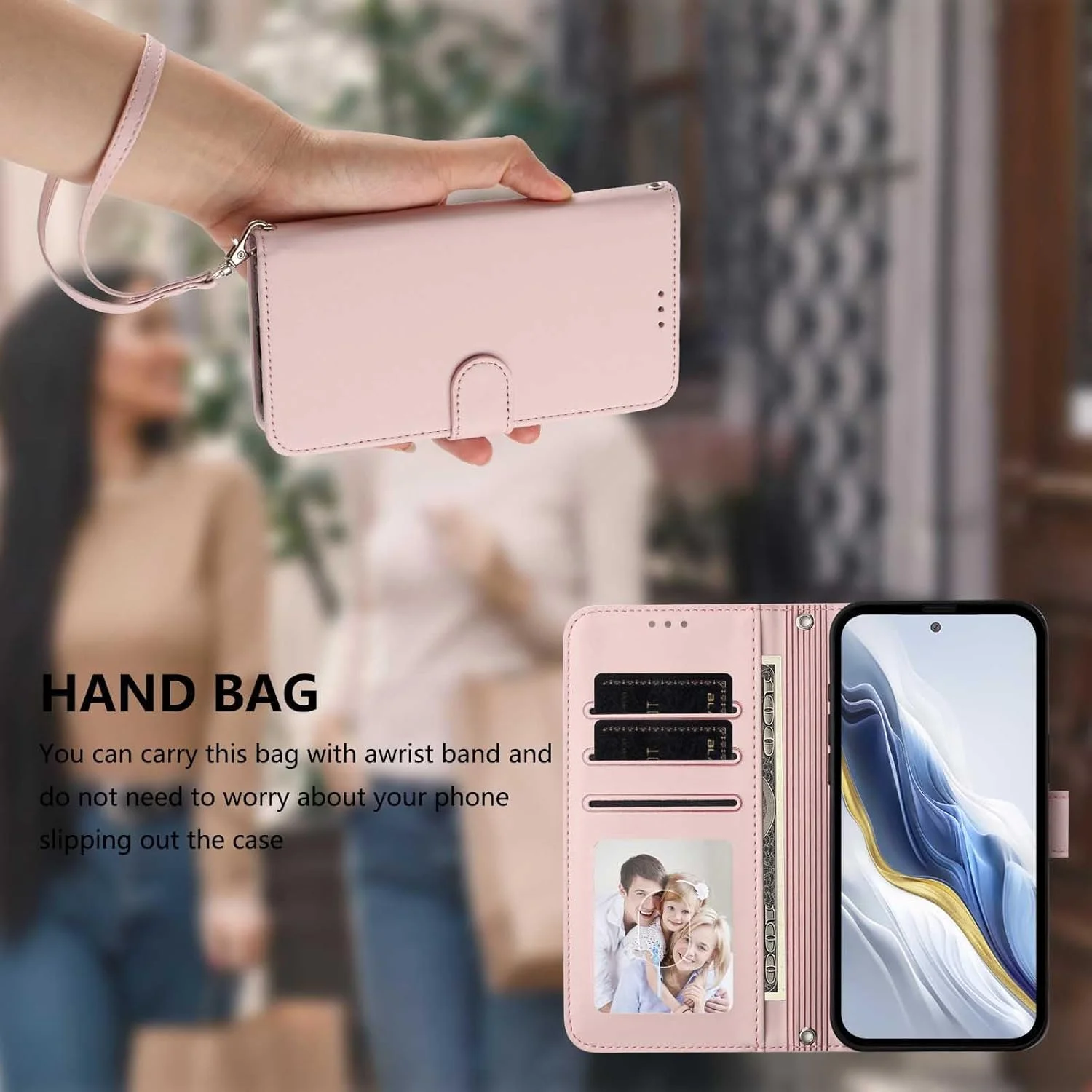 کیف چرمی HAOYE برای تلفن ناتینگ (3) با پوشش کیف پول - قاب مغناطیسی، اسلات کارت و بند دستی، و سپر پایه برای محافظت کامل - مشکی