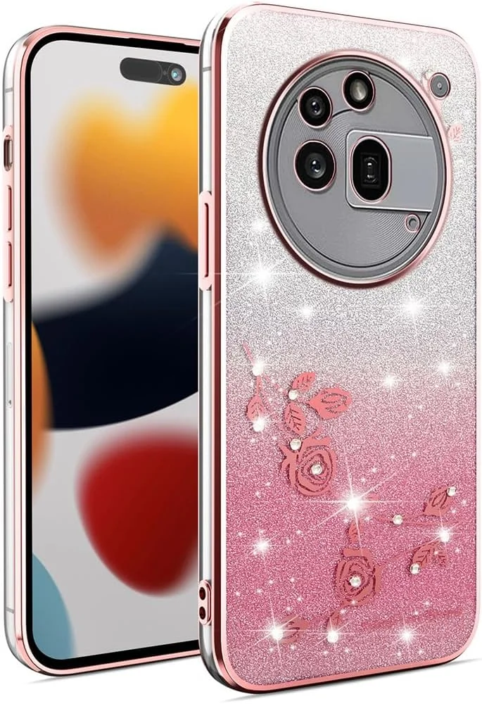 کاور گوشی ناتینگ فون (3a) پرو برند SEAHAI، رنگ градиент، طرح گل زیبا و شیک، سیلیکونی نرم، طراحی دخترانه، فوق العاده نازک، ضد ضربه، بامپر TPU – صورتی