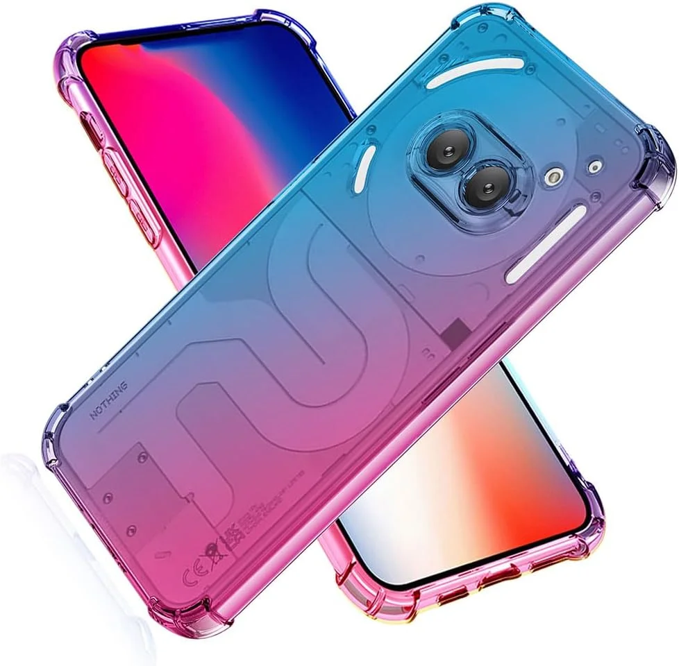 کاور محافظ گوشی ناتینگ فون (2a)/ناتینگ فون (2a) پلاس برند SEAHAI، رنگ گرادیانی، فوق العاده باریک، شفاف کریستالی، پشت کاور شفاف، جنس TPU سیلیکونی نرم و مقاوم در برابر ضربه، آبی/صورتی