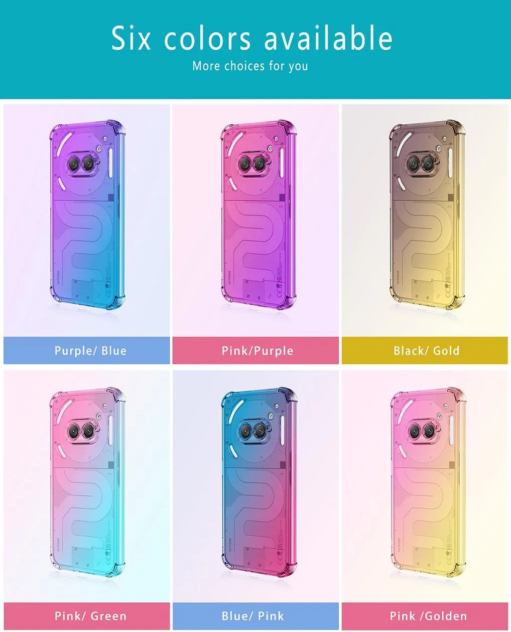 کاور محافظ گوشی ناتینگ فون (2a)/ناتینگ فون (2a) پلاس برند SEAHAI، رنگ گرادیانی، فوق العاده باریک، شفاف کریستالی، پشت کاور شفاف، جنس TPU سیلیکونی نرم و مقاوم در برابر ضربه، آبی/صورتی